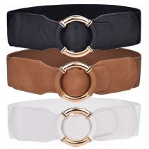 Elastischer Stretch-Gürtel für Damen mit breiter Taille und umwickelter goldener Kreisschnalle