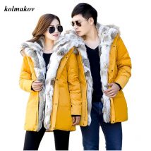 Neue Ankunft Winter Stil Männer Boutique Unten Mantel Abnehmbare Kaninchen Pelz Kragen Weiße Ente