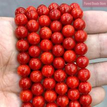 Glatte rote Chalcedon-Jaspis-Natursteinperlen, runde lose Distanzperlen für Schmuckherstellung, DIY-Armband, 38,1 cm Strang, 6/8/10/12 mm