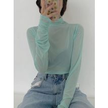 Long Sleeve T-shirts Women Mesh Summer Thin Breathable Sun-proof Skinny Tees Girls Candy Color Ins Trendy Elegant Slim Stylish