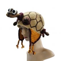 BomHCS Gestrickte Schildkröte Hut Ohrenschützer Zöpfe Tier Beanie Halloween Caps WEIHNACHTEN Schildkröte (S für kinder 48-50 cm, L für erwachsene 53-61cm