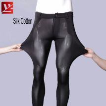 Mann Sommer High-elastische Eis Seide Elastische Bleistift Hosen Füße Casual Hosen Seide Baumwolle Körper Fit Dünne Atmungsaktive Leggings