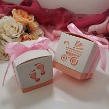 Baby Foot Carriage Candy Box Sweet Container Favor And Gifts Boxes With Ribbon Baby Shower For Baptism Birthday Party