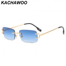 Kachawoo Retro rechteckige Sonnenbrille randlos männlich weiblich UV400 kleine Sonnenbrille Mode blau rosa Gold Metall Geburtstagsgeschenke