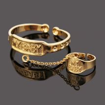 Goldene trendige Armreifen, verstellbare Handarmbänder, schönes Schmuckgeschenk mit Ring