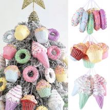 1 Box Macaron Weihnachten Eis Donut Kuchen Anhänger Weihnachten Hängende Ornamente Weihnachten Baum Hause Dekorationen Noel Navidad 2024