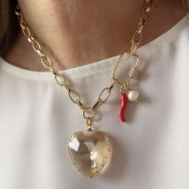 Trend Elegant Jewelry Big Crystal Heart Pendant Necklace Geometry Chain Unquie Women Valentine's Fashion Necklace Wholesale N463