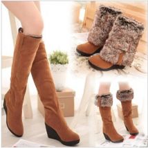 Winter Stile Pelz Stiefel Damen High Heels Plattform Kniehohe Schnee Stiefel Frauen 2020 Warme Pelz Keil Schuhe Frau 896