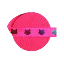 BRISTLEGRASS 5 Yard 5/8" 15mm Rainbow Gold Cat Foil Print Foldover Elastic FOE Spandex Satin Band Hair Tie Headband Dress Sewing