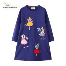 Jumping Meters 2-7T Tanzen Baby Langarm Prinzessin Mädchen Kleider Tiere Applique Punkte Kinder der Schule Kleidung nette Party
