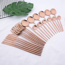 Set di posate in acciaio inossidabile da 24 pezzi in oro rosa, coltello, forchetta, cucchiaio, set di stoviglie occidentali, set di posate da cucina per la cena