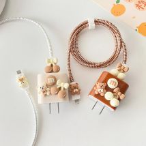 IPhone Ladegerät Kabel Schutz Cartoon Bär Ladegerät Kopf Fall Für IPhone 15 14Pro Max 18 W 20 W Daten linie Spiral Wickler Schutzhülle