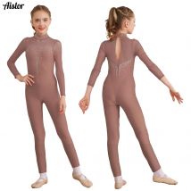 Kinder Mädchen Gymnastik Overall Eine Schulter Glänzenden Strass Langarm Trikot Eiskunstlauf Ballett Tanz Performance Kostüm