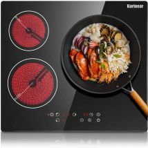 Karinear-encimera de cerámica de 3 quemadores, placa de cocina eléctrica de vidrio de cerámica negra con control táctil, con cable duro, sin enchufe, 59cm