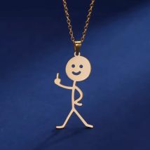 COOLTIME Lustige Mittelfinger Stickman Halskette Edelstahl Hip Hop Doodle Anhänger Halskette für Frauen Männer Punk Schmuck Geschenk