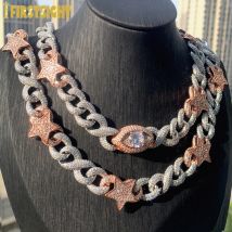 Neue Miami Eye Lock kubanische Kette Halskette zweifarbig 16mm vereist bling cz Zirkon Unendlichkeit