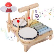 Wooden Xylophone Drum Set For Toddlers,Montessori Baby Musical Instruments Toys, Drum Set Percussion Instruments Musical Toys