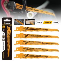 TOLESA 5 Stück 6TPI 6 Zoll Holzbeschneid-Säbelsägeblätter zum Schneiden von Holz und PVC-Rohren CRV Sharp Ground Teeth Sabre