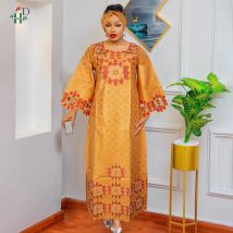 H&D African Clothing Dresses For Women Elegant Wedding Party Gown Ankara Dashiki Long Dress Roupas Bazin Riche Yellow Robes