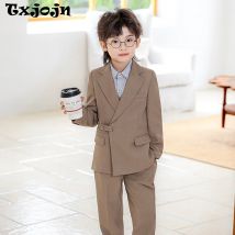 Txjojn Lässige Jungenanzüge, 3-teilig, Jacke, Weste, Hose, Fotografie-Outfit, intelligenter, stilvoller Kinder-Smoking mit Revers für Bankettparty
