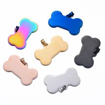 10 pezzi all'ingrosso in acciaio inossidabile a forma di osso identificativo per cani/gatti tag collare accessori 6 colori gioielli con etichetta identificativa per animali domestici in bianco