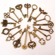 10pcs/Lot Retro Antique Bronze Heart Engraved Vintage Key Pendant-DIY Jewelry Charms for Necklace&Keychain Craft Making Supplies