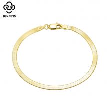 Rinntin 18 Karat Gold, 925er Sterlingsilber, italienisches 3 mm flexibles flaches Fischgräten-Kettenarmband für Damen, Party-Armreif, Schmuck SB107
