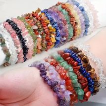 10 Stück Hobo gebrochenes natürliches Edelstein-Armband, unregelmäßiger Kristall, Stretch-Chip-Perlen, Nuggets, Armreifen, Quarz-Armband für Frauen