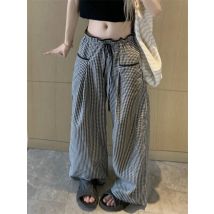 Plaid Ruffled Black Pants Women High Waist Kawaii Coquette Japanese Sweet Style Cute Wide Leg Trousers Harajuku Pant Vintage Y2k