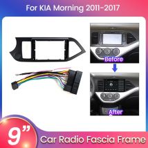 2 Din 9 Zoll Autoradio-Blende für KIA Morning Picanto 2011–2016 2017, Installation, DVD, Kunststoff-Panel-Rahmen, Kabel, Armaturenbrett-Montagesatz
