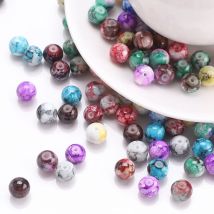 100 Stück 8 mm Glasperlen zum Basteln, Grafik, farbig, rund, lose Distanzperlen, Handarbeit für Kristallschmuck, DIY-Armband