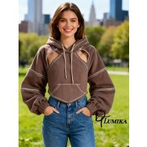 DTLumika Backless Cut-Out Hoodies for Women, Fashonable Autumn Long-Sleeved Top with Hat Actual Photos