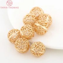 (2879)10PCS 8MM 10MM 12MM 24K Gold Farbe Überzogene Messing Hohl Muster Runde Perlen hohe Qualität Diy Schmuck Zubehör