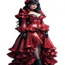 Cyber Red Gothic Latex Evening Dress Ruffles Long Sleeve Victorian Prom Dress Bustle Pvc Costume Formal Party Gowns Customized
