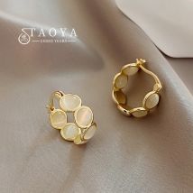 2025 Neues Design Sense, runde Creolen mit weißen und grünen Opalen für Damen, koreanischer Modeschmuck, luxuriöse glänzende Accessoires