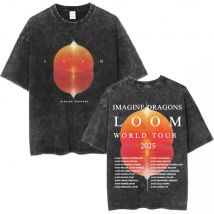 Imagine Dragons Band Loom World Tour 2025 Vintage Washed T Shirt Men Women Clothes Fashion Hip Hop T-shirt Cotton Loose T-shirts