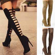 Neue lange Barrel High Heel Damen stiefel Mode spitzen Rücken hohlen dünnen Absatz große Größe 40-43 Damen stiefel