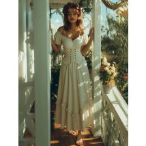 ROSEGAL Gothic Puffärmel Kalte Schulter Schnürung Rüschen Solide A-Linie Maxikleid Langes Abendkleid Damen Romantische Mode Robe