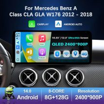 Android 14 navegación GPS Radio de coche reproductor Multimedia para Mercedes Benz Clase A CLA GLA W176 2012 - 2018 pantalla táctil QLED 4G BT