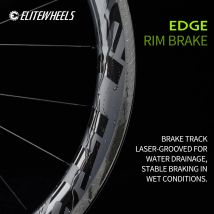 Zestaw kół szosowych ELITEWHEELS EDGE z karbonowymi obręczami do hamulców szczelinowych, ultralekki, 1291g, obręcze 40/50mm, system zaciskowy, piasta 36T, obręcze typu wing, 20 szprych.