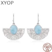 925 Sterling Silber Schmuck für Frauen Larimar Ohrring Neue Mode Natürliche Wertvolle Textur, Die Alte Weisen Rhodium Überzogen