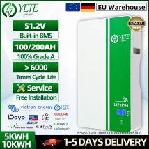YETE 48V 100AH 200AH LiFePO4 Batteria 5KW 10KW Batteria solare ricaricabile Monitor PC BMS 6000 Ciclo per magazzino di accumulo di energia