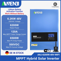 6500VA 6,2KW Hybrid Solar Inverter MPPT 48V 230Vac On Grid Off Grid PV Inverter Reiner Sinus 120A Solar Laderegler PV 500V