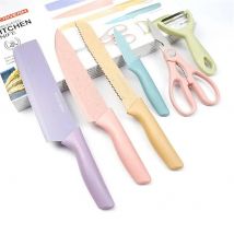 6PC Küchenmesser Set Professionelle Kochmesser Brot Messer Schere Obst Gemüse Schäler Macaron Bunte Kochen Werkzeug