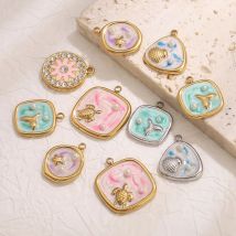 5 pezzi quadrati smaltati stella tartaruga ciondolo accessori moda fascino orecchini in acciaio inossidabile collana creazione fai da te gioielli