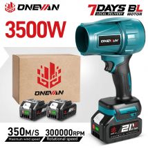 Ventilatore elettrico turbo brushless ONEVAN 350M/S, 3500W, senza fili, per la rimozione di neve, foglie, polvere e aria, compatibile con batterie Makita.