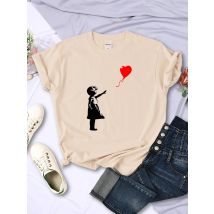 Let'S Fly Love Ballons Prints Damen-T-Shirt, weich, atmungsaktiv, kurzärmelig, Street-Hip-Hop-Trend, Tops, lässige weibliche T-Shirt-Kleidung