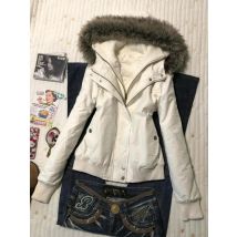 Autumn Winter American Retro White Fur Collar Hooded Jacket Women Y2k Harajuku Vintage Slim Coat Elegant Street Fashion Outwear