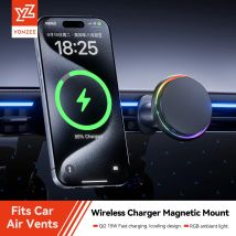 Supporto per telefono per auto caricabatterie wireless magnetico YZ RGB Qi2 15W supporto per caricabatteria per auto wireless a ricarica rapida per tutti i telefoni accessori