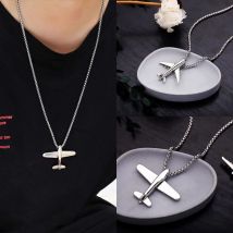 Stilvolle Flugzeug-Halskette für Herren, Edelstahl-Glied, 70 cm lang, Anhänger, Kragen, Outdoor, Freizeit, Hals-Accessoires, Freund-Geschenk
